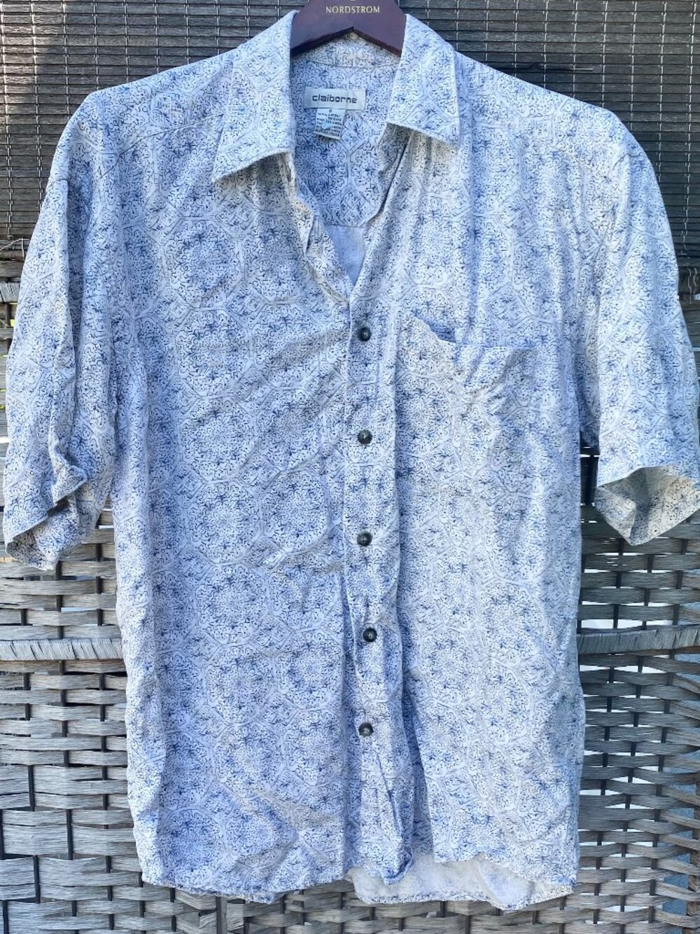 Vintage Claiborne Blue White Greece Mediterranean Short Sleeve Shirt Hong Kong